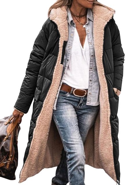 Ruusu™ | Käännettävä Sherpa Long Puffer Jacket (hupulla)
