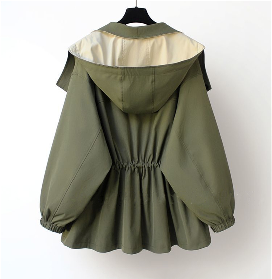 Siiri™ | Hupullinen vihreä trenssitakki