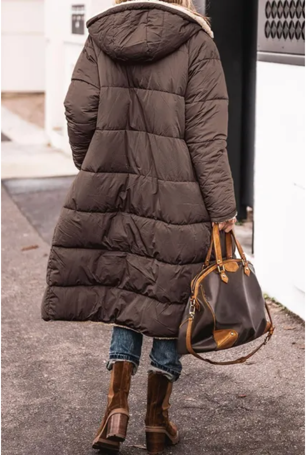 Ruusu™ | Käännettävä Sherpa Long Puffer Jacket (hupulla)